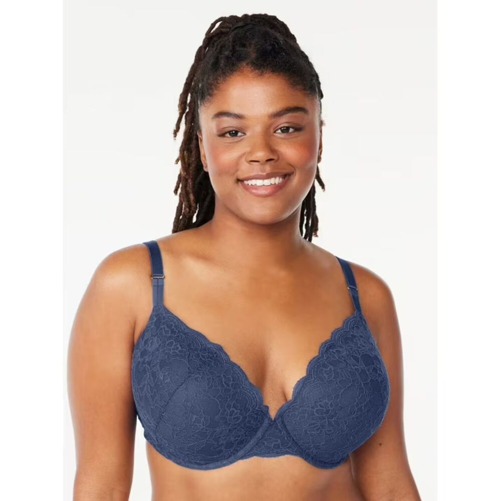 Joyspun Push Up Bra 36DD Navy Blue Floral Lace Underwire Padded NWT Everyday